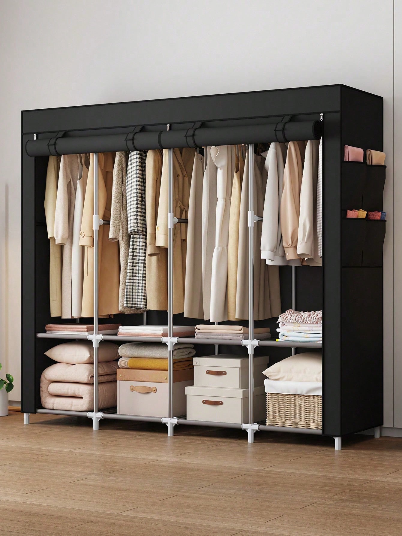 Wardrobe Closet Portable Fabric Cover - Large Portable Closet Wardrobe Modern Black
