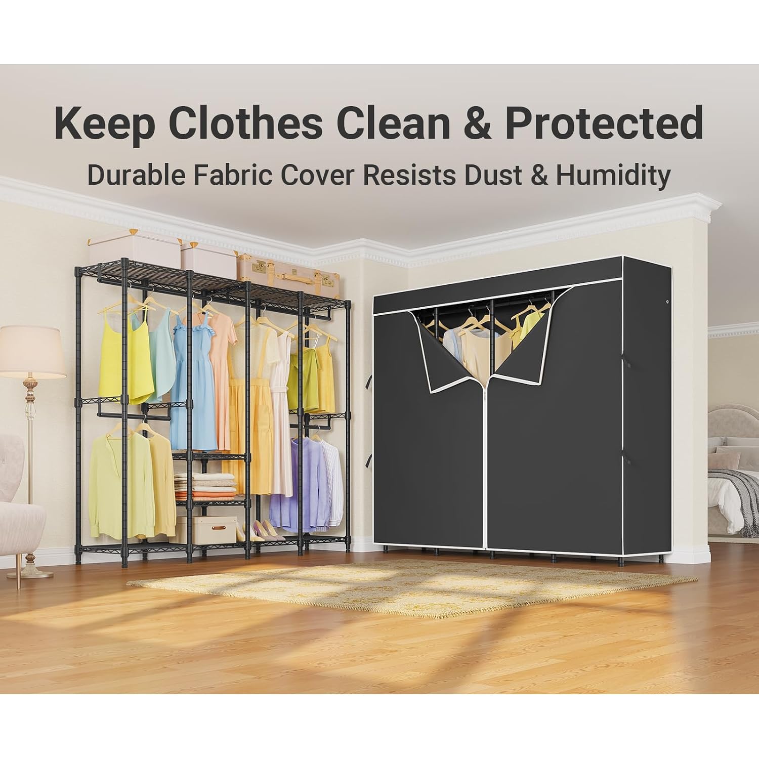 Medium Covered Clothes Rack Fr - Wardrobe Closet Portable Fabric Cover review and price