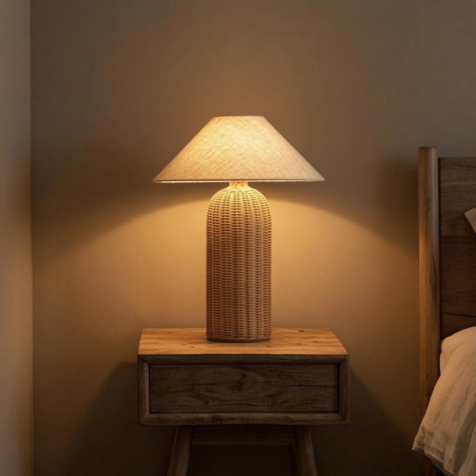Bedside Lamp Rattan Base Fabri - Bedroom Furniture review and price