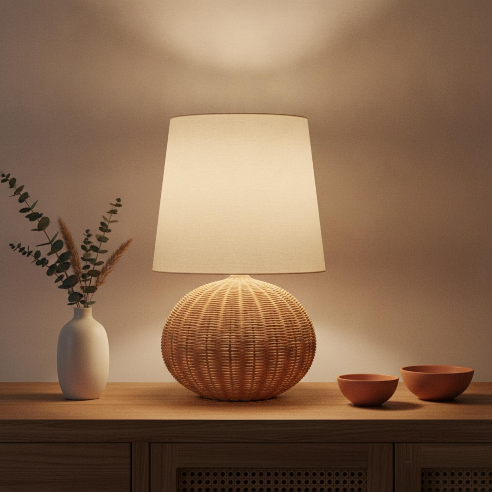 Bedside Lamp Rattan Base Fabri - Bedroom Furniture review and price