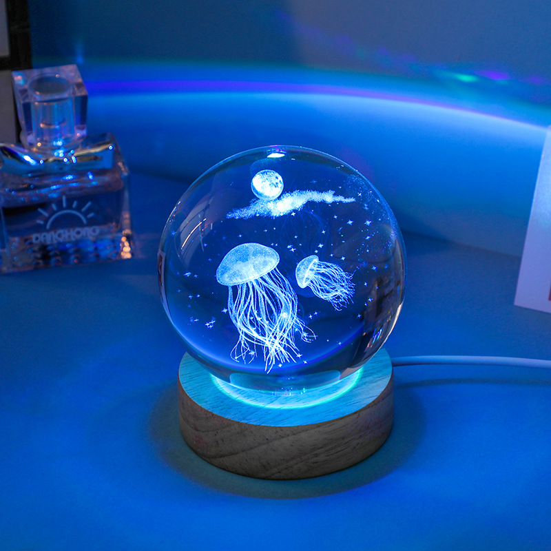 3D Jellyfish Laser engraved cr - Floating Nightstand With Led Light review and price