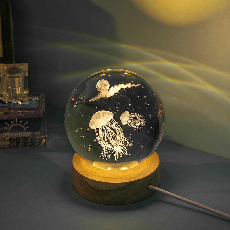 3D Jellyfish Laser engraved cr - Floating Nightstand With Led Light review and price