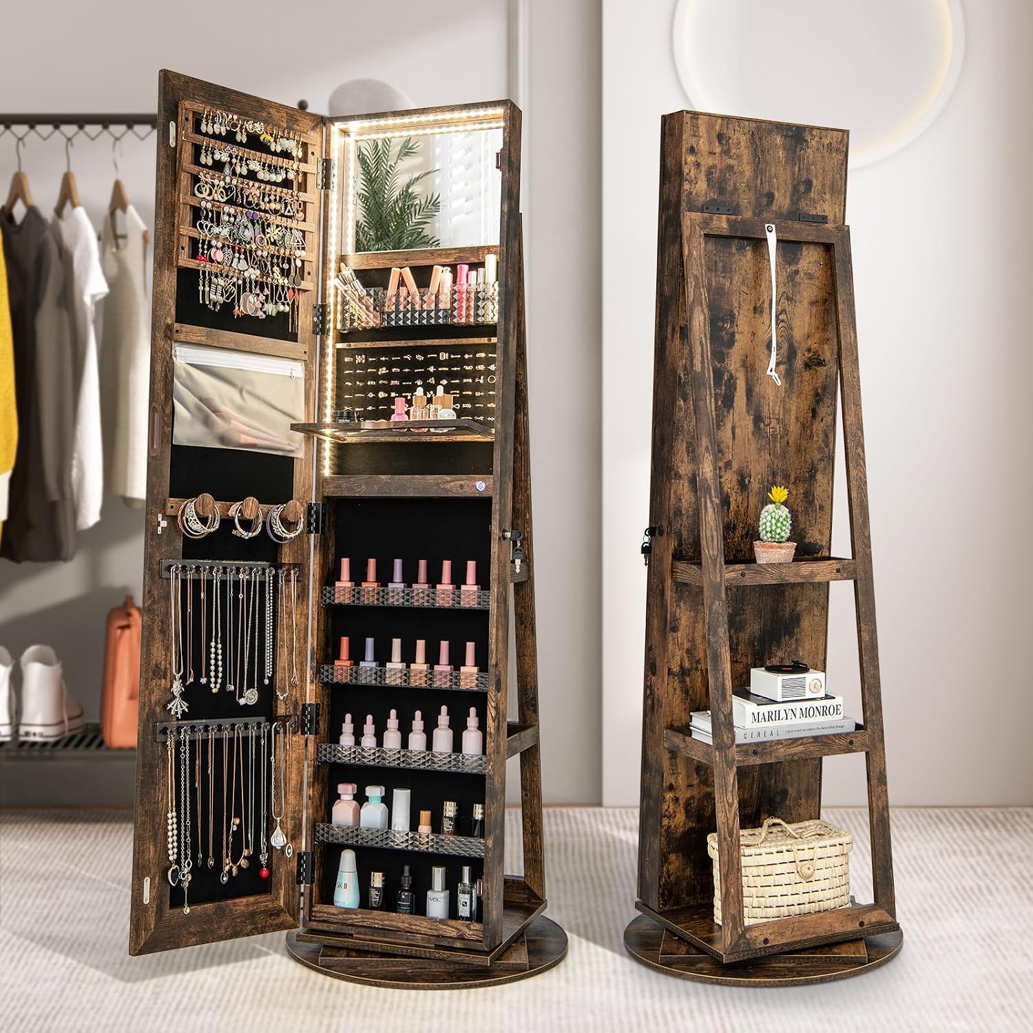 Swivel LED Mirror Jewelry Armo - Full Length Mirror Jewelry Armoire review and price