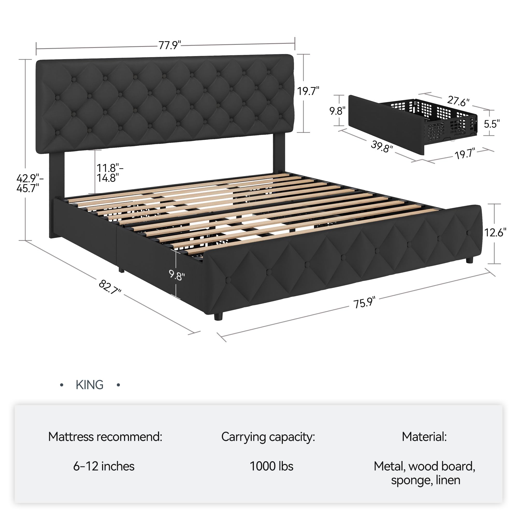 King Size Bed Frame with 4 Sto - King Size Bed Frame With Storage Drawers review and price