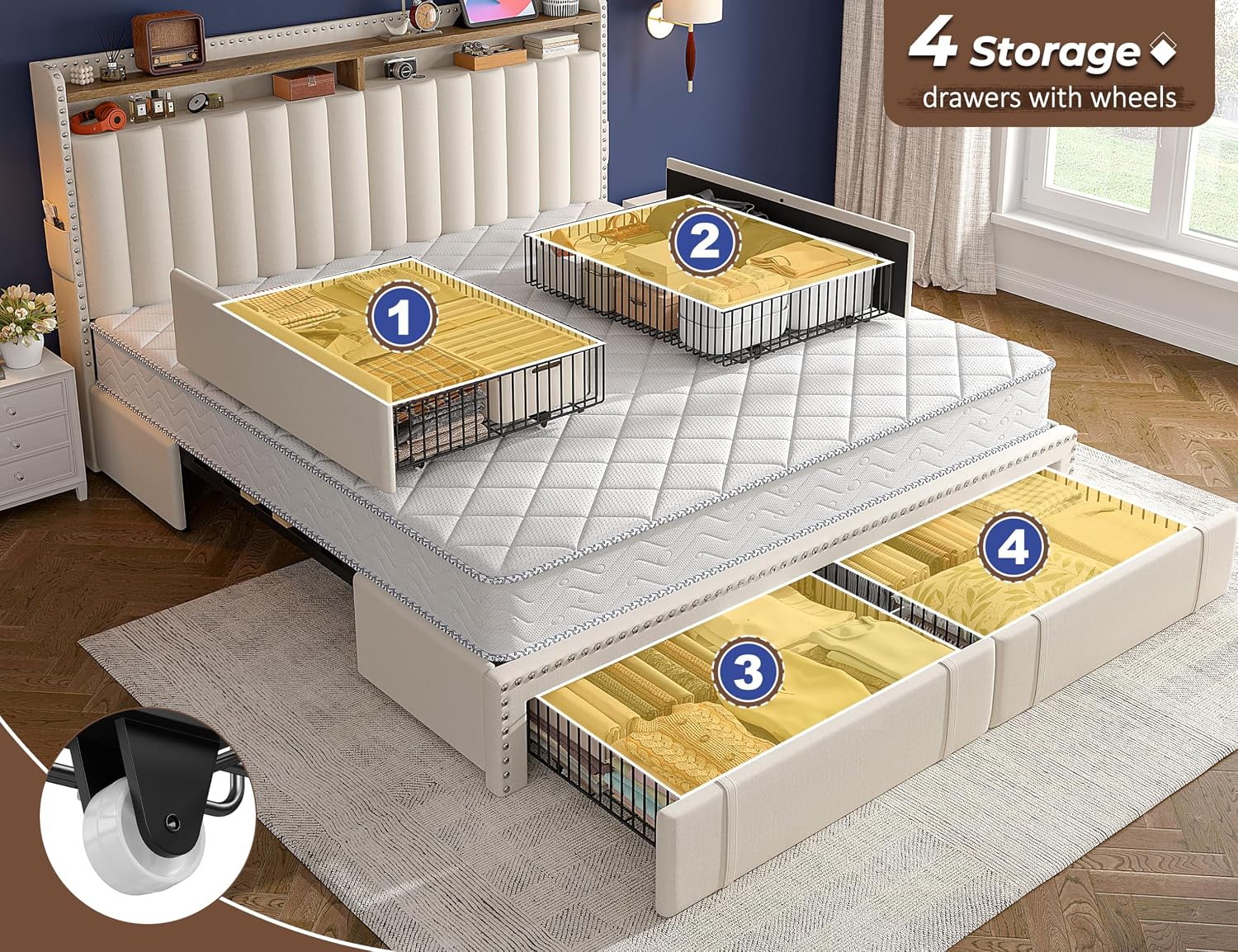 King Size Bed Frame with 4 Sto - King Size Bed Frame With Storage Drawers review and price