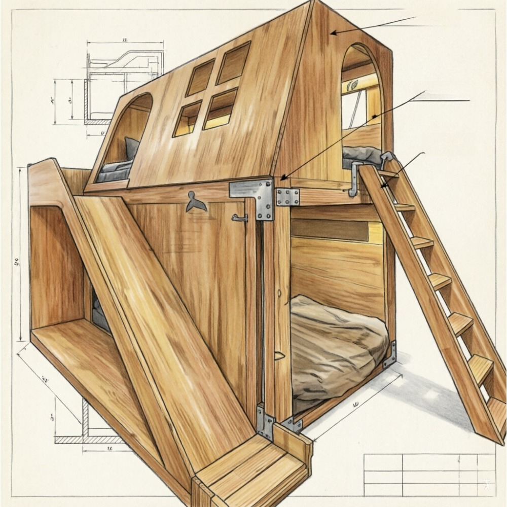 American Solid Wood Kids Tree  - Bunk Bed With Stairs And Slide review and price