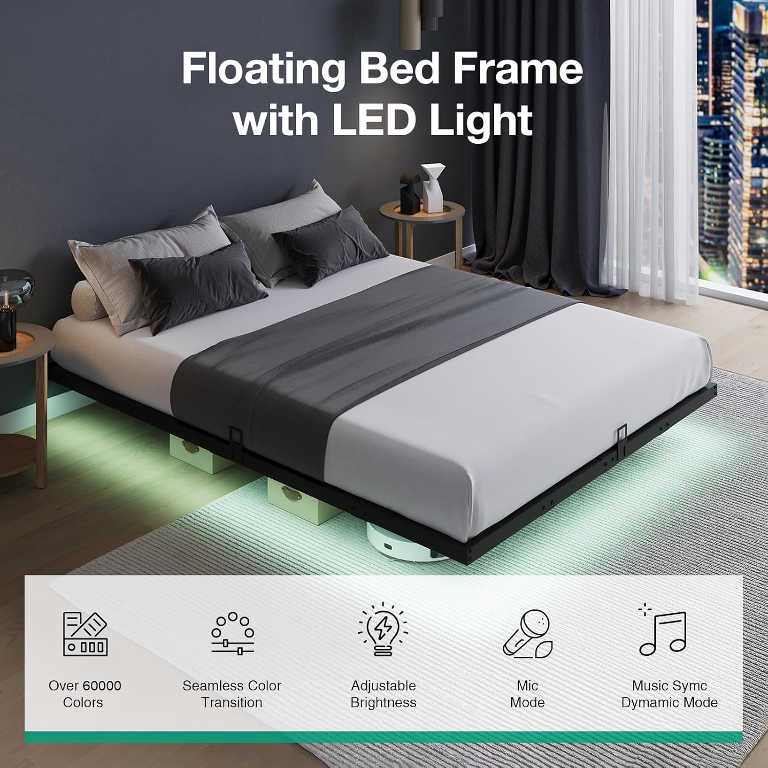 Floating Platform Bed Frame wi - Memory Foam Mattress In A Box Queen review and price